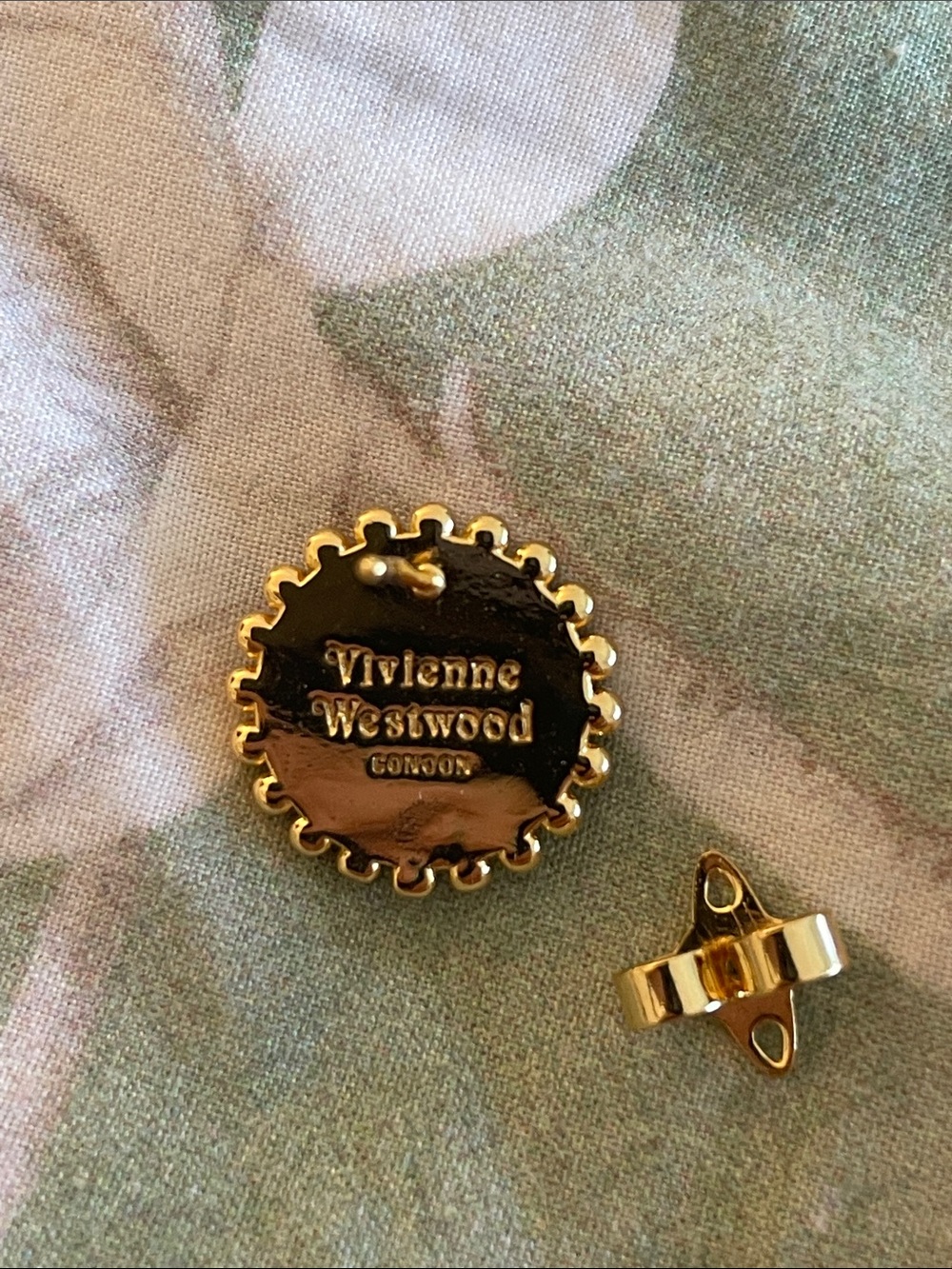Gold-Trim malachite  Disc Logo Stud Earrings - Picture 3 of 3